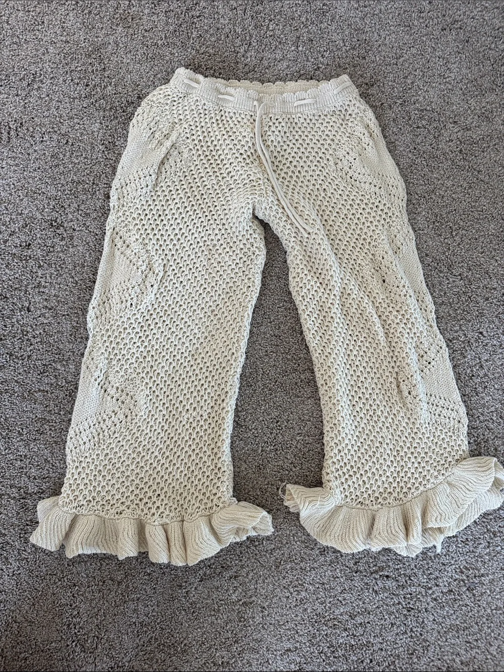 Free People Cream Crochet Ruffle Swim Coverup Pants